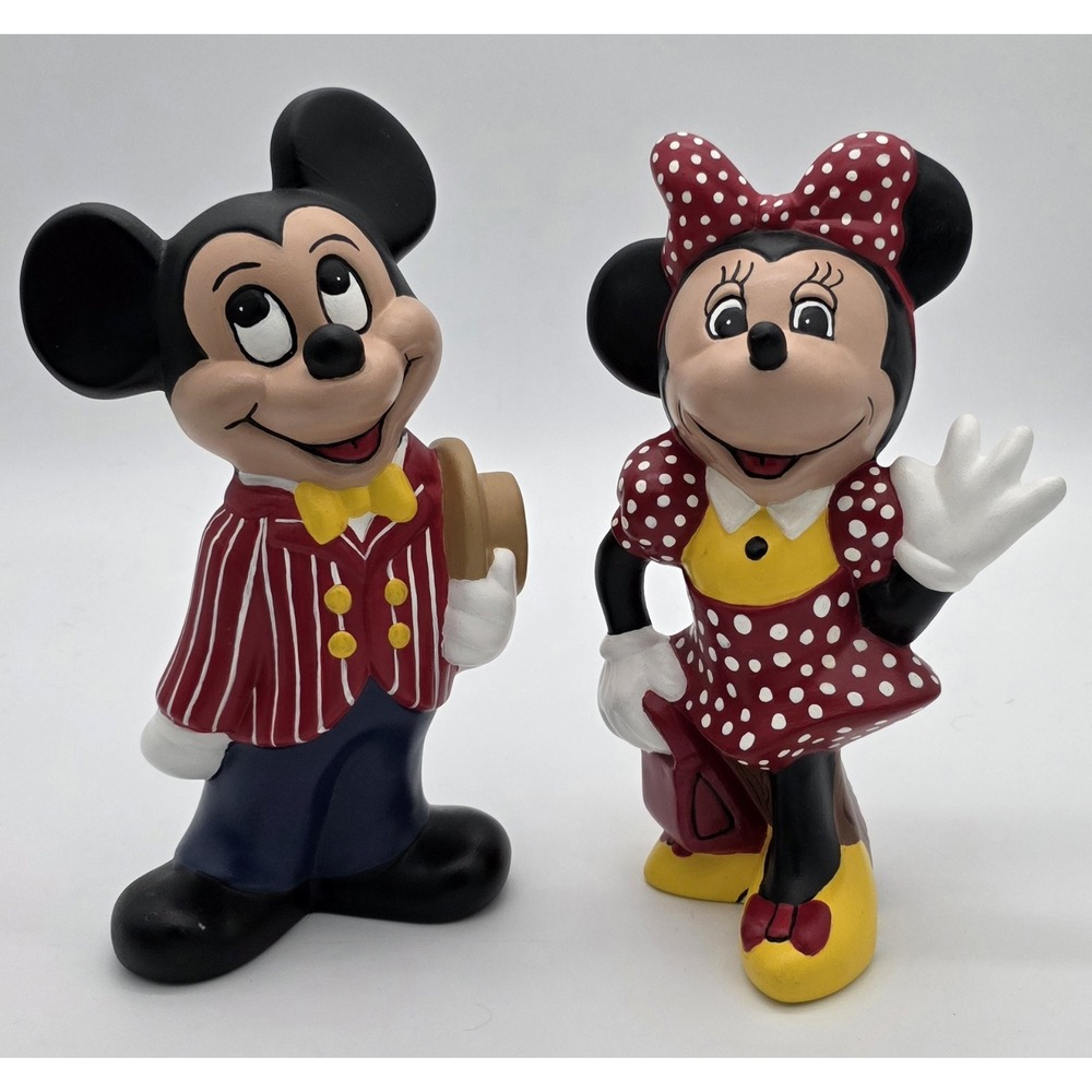 Vintage Walt Disney Productions Ceramic Mickey Mouse And Minnie 9"‎  #0234